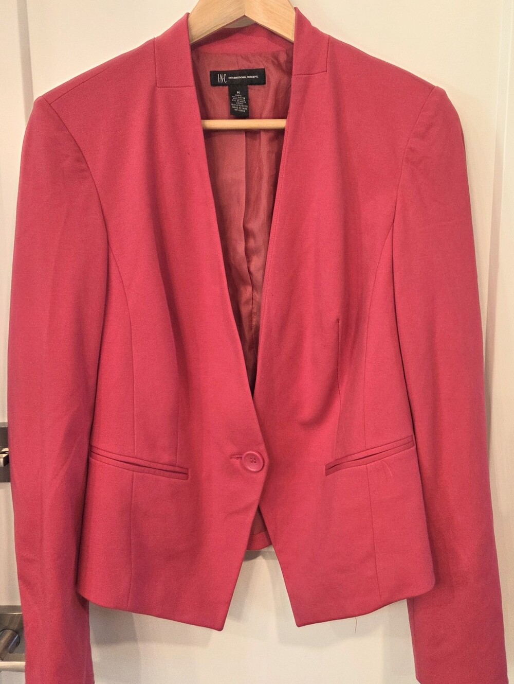 INC International Concepts Pink Open Front Blazer Career Office Jacket M Barbie
